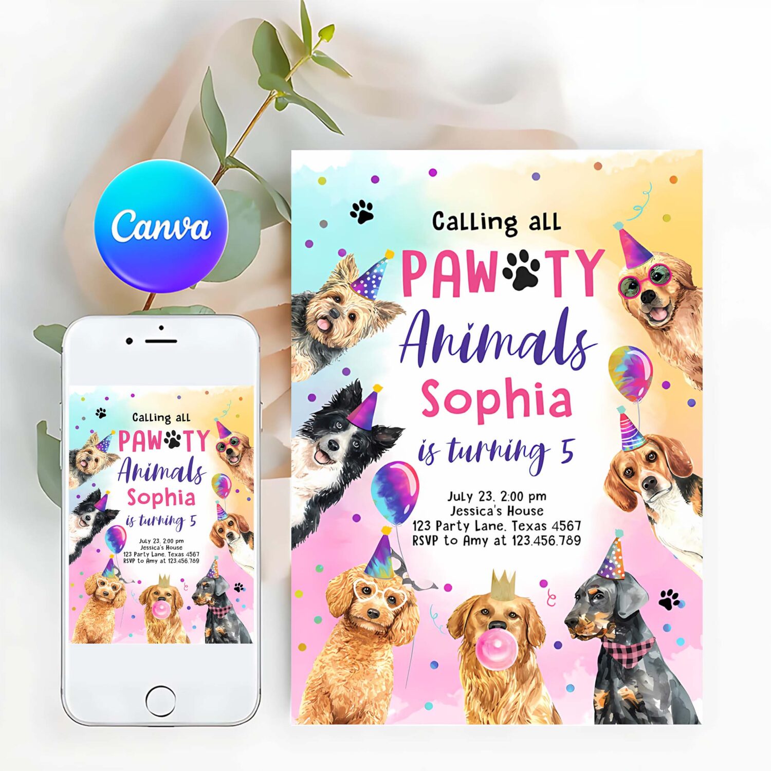 Editable dogs birthday party invitation puppy birthday invite calling all pawty animals party animals download printable template corjl 0460