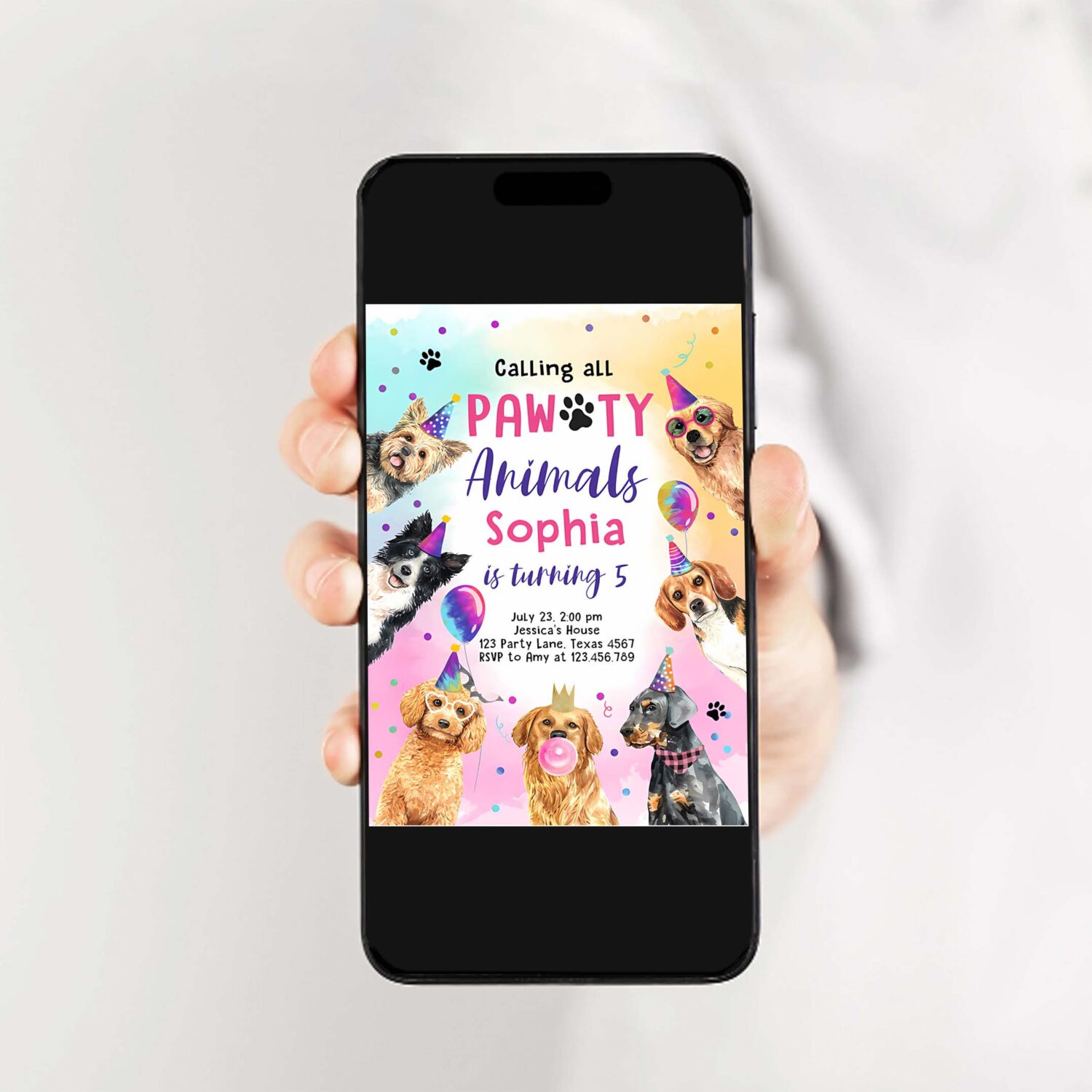 Editable dogs birthday party invitation puppy birthday invite calling all pawty animals party animals download printable template corjl 0460 2