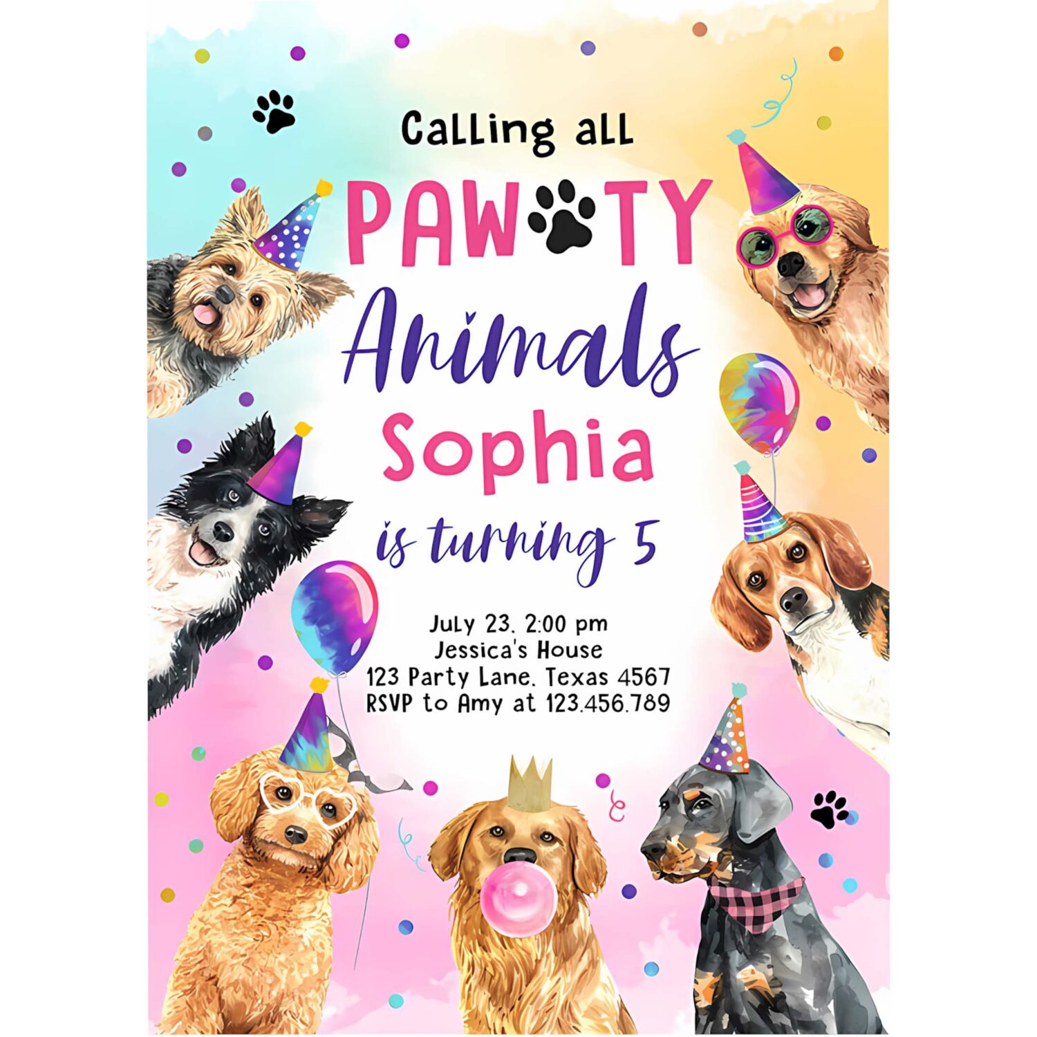 Editable dogs birthday party invitation puppy birthday invite calling all pawty animals party animals download printable template corjl 0460 4