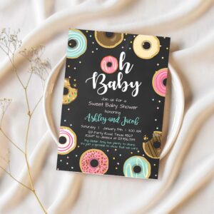 Editable donut baby shower invitation oh baby coed shower doughnut sweet chalk gender neutral pink girl corjl template printable 0050 1