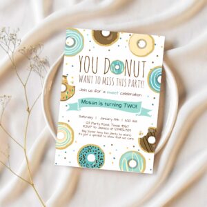 Editable donut birthday invitation you donut want to miss this boy blue sweet doughnut first birthday 1st donut grow up corjl template 0050 1