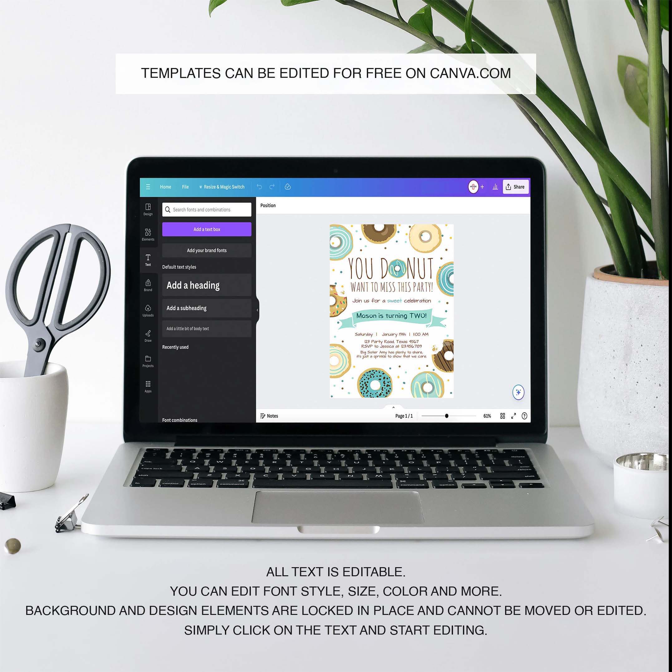 Editable Donut Birthday Invitation You Donut Want To Miss This Boy Blue Sweet Doughnut First Birthday 1st Donut Grow Up Corjl Template 0050