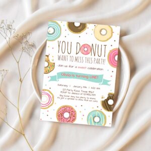 Editable donut birthday invitation you donut want to miss this girl pink sweet doughnut first birthday 1st donut grow up corjl template 0050 1
