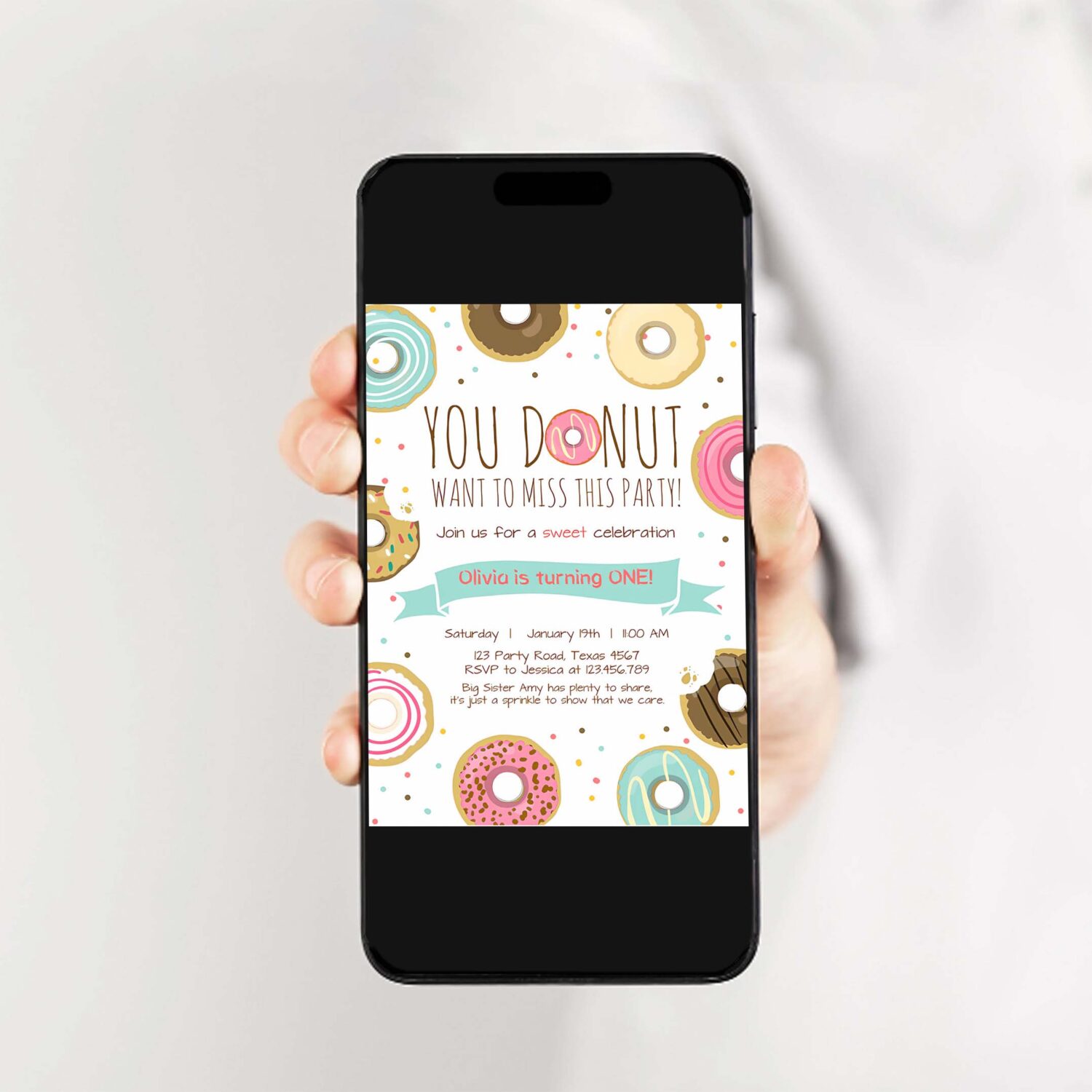 Editable donut birthday invitation you donut want to miss this girl pink sweet doughnut first birthday 1st donut grow up corjl template 0050 2
