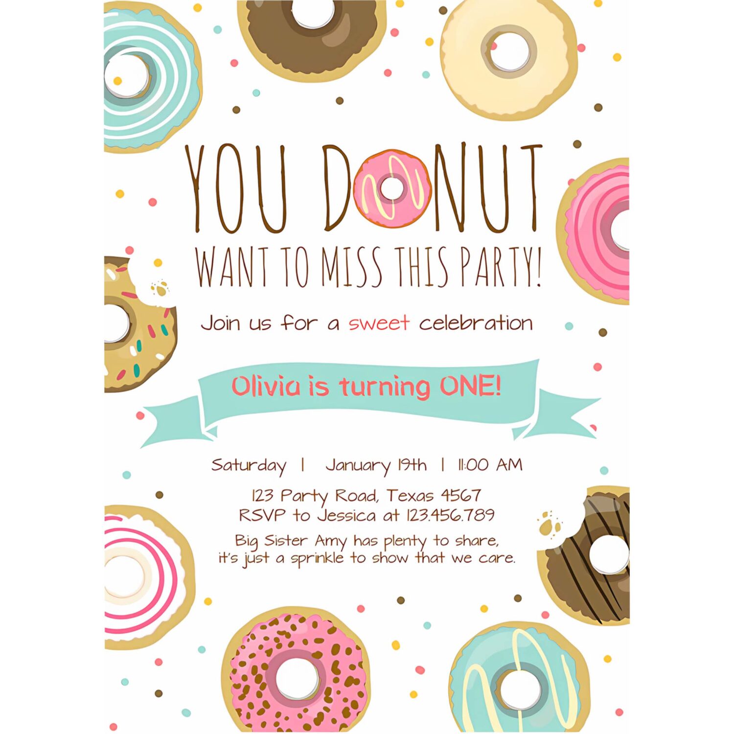 Editable donut birthday invitation you donut want to miss this girl pink sweet doughnut first birthday 1st donut grow up corjl template 0050 4