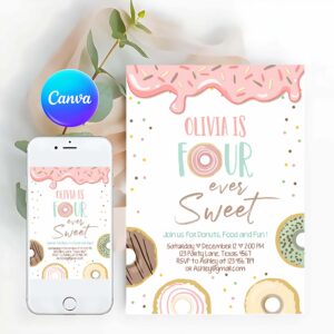 Donut Invitation, Donut Four Ever Sweet Birthday Invitation