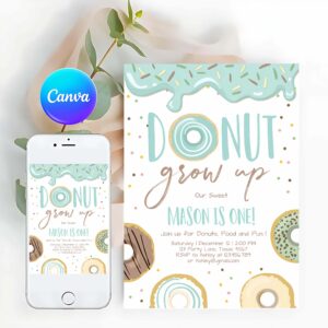 Donut Invitation, Donut Grow Up Birthday Invitation