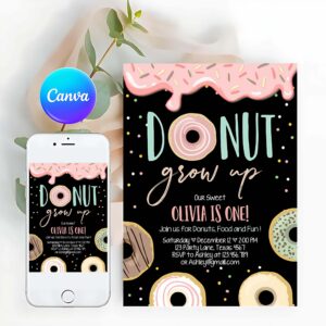 Donut Invitation, Donut Grow Up Birthday Invitation