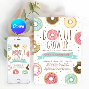 Donut Invitation, Donut Grow Up Birthday Invitation