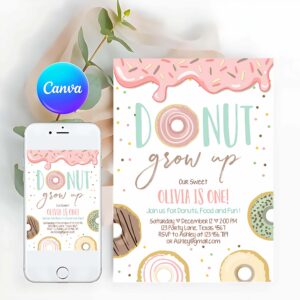 Donut Invitation, Donut Grow Up Birthday Invitation