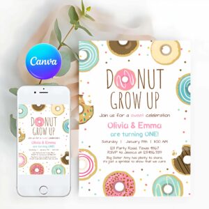 Donut Invitation, Donut Grow Up Birthday Invitation