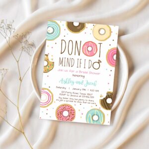 Editable donut mind if i do bridal shower invitation sweet pink teal ring doughnut donut and diamonds coed joined shower corjl template 0050 1