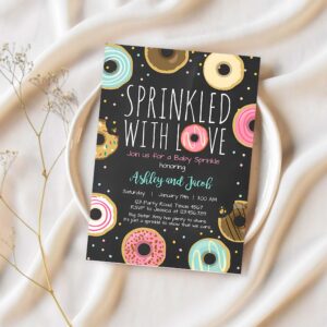 Editable donut sprinkle invitation sprinkled with love coed shower gender neutral pink girl digital download printable corjl template 0050 1