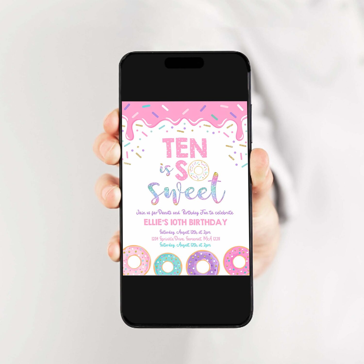 Editable donut ten is sweet birthday invitation girl donut 10th birthday party pink donut birthday party 2