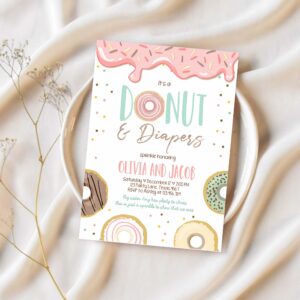 Editable donut and diapers baby shower invitation sprinkle sprinkled with love coed girl p 1