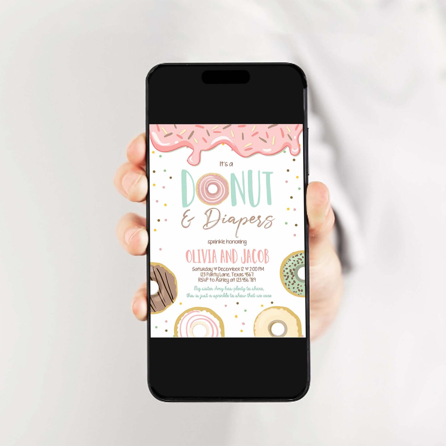 Editable donut and diapers baby shower invitation sprinkle sprinkled with love coed girl p 2