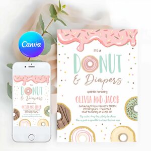 Donut Invitation, Donut and Diapers Baby Shower Invitation