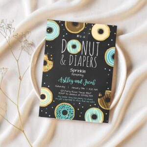 Editable donut and diapers sprinkle invitation baby shower coed shower boy blue sweet instant download printable corjl template digital 0050 1