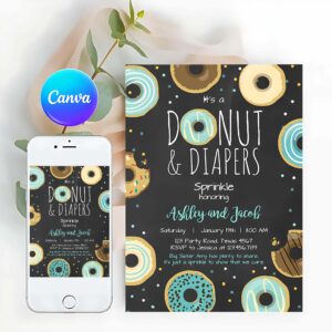 Donut Invitation, Donut and Diapers Sprinkle Invitation