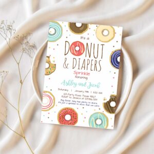 Editable donut and diapers sprinkle invitation baby shower coed shower boy navy blue red sweet printable corjl template digital 0050 1