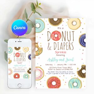 Donut Invitation, Donut and Diapers Sprinkle Invitation