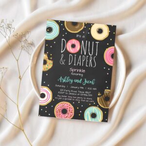 Editable donut and diapers sprinkle invitation sprinkled with love coed shower pink girl digital download printable corjl template 0050 1
