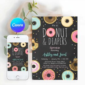 Donut Invitation, Donut and Diapers Sprinkle Invitation