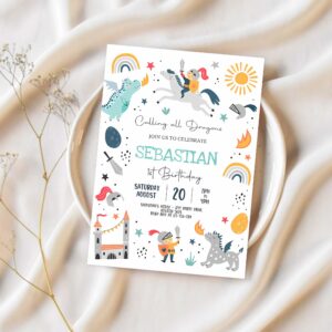Editable dragon birthday party invitation dragons and knights birthday mythical magical creatures birthday party 1