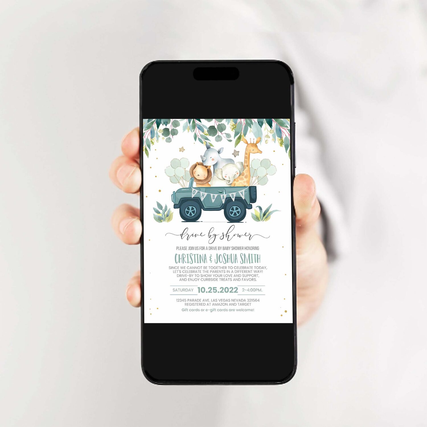 Editable drive by baby shower invitation safari animal drive through baby shower invite social distancing drive thru shower 2