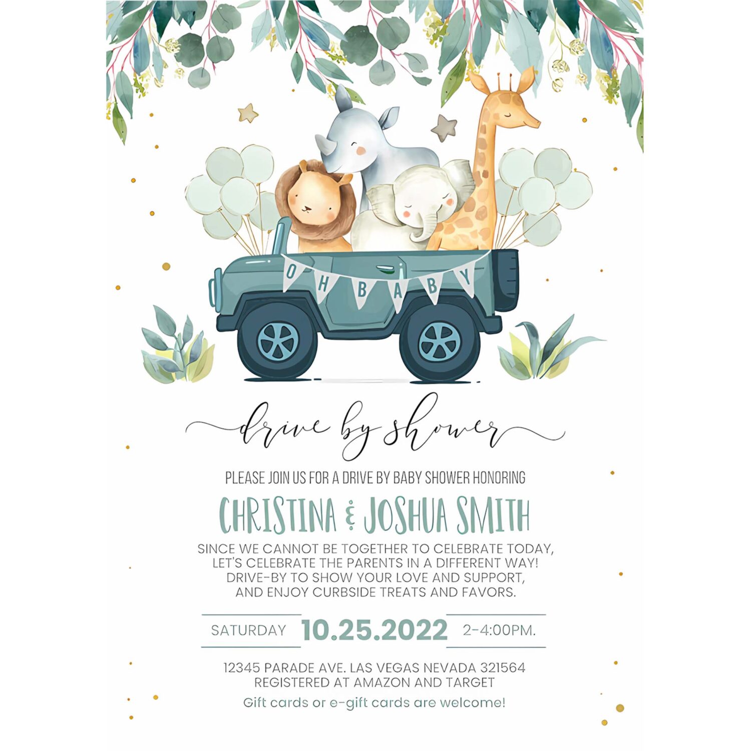 Editable drive by baby shower invitation safari animal drive through baby shower invite social distancing drive thru shower 4