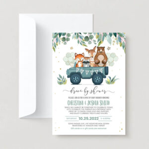 Editable drive by baby shower invite woodland animal drive through shower invite social distancing drive thru gender party invite 2