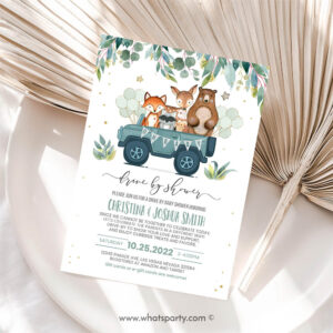 Woodland Invitation, Drive By Baby Shower Invitation Woodland Animal Drive Through Shower Invitation