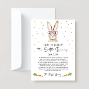 Editable easter bunny letter return letter from the desk of easter letter kids easter bunny note personalized printable template 0449 2