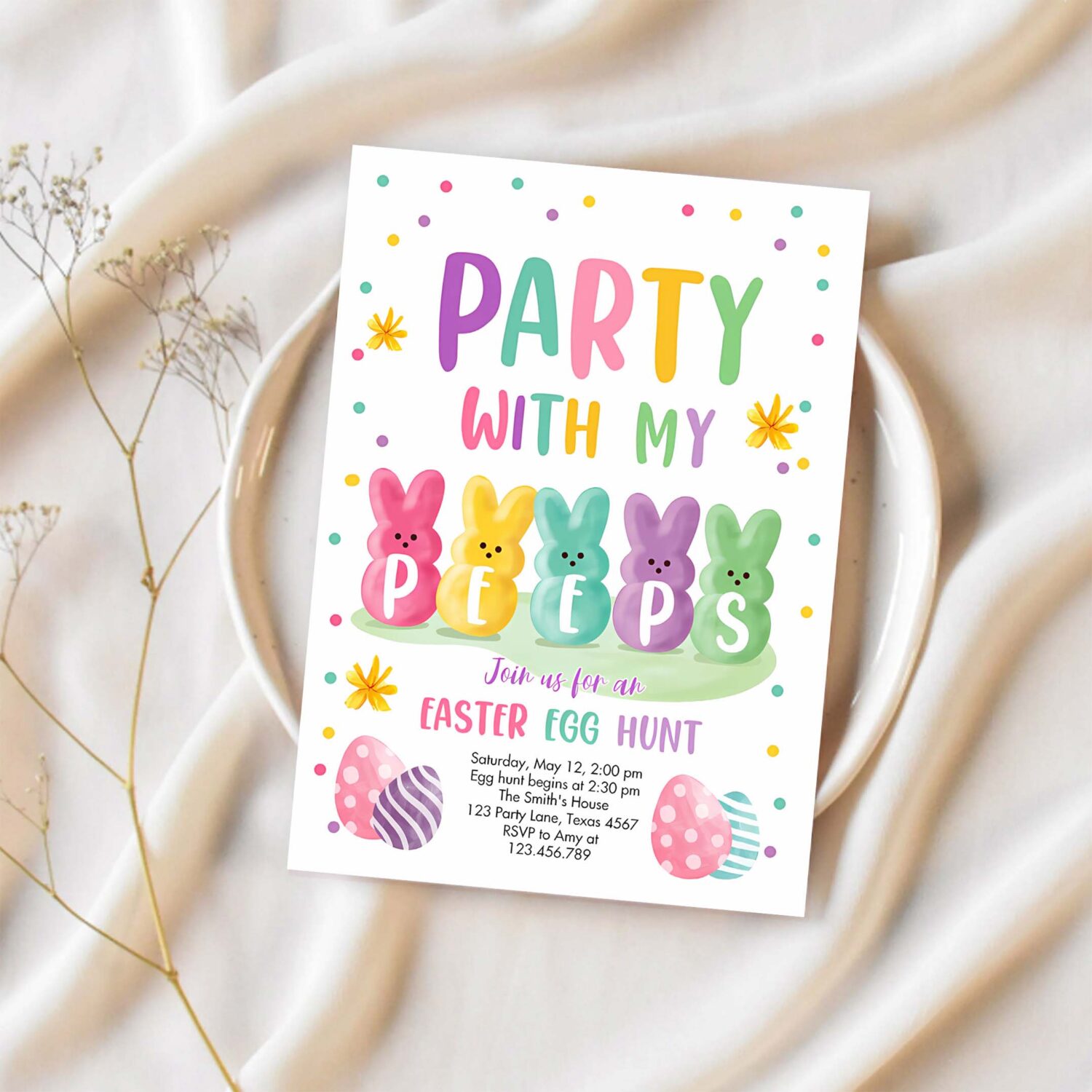 Editable easter egg hunt invitation easter peeps invitation easter invite party with my peeps spring download printable template corjl 0449 1