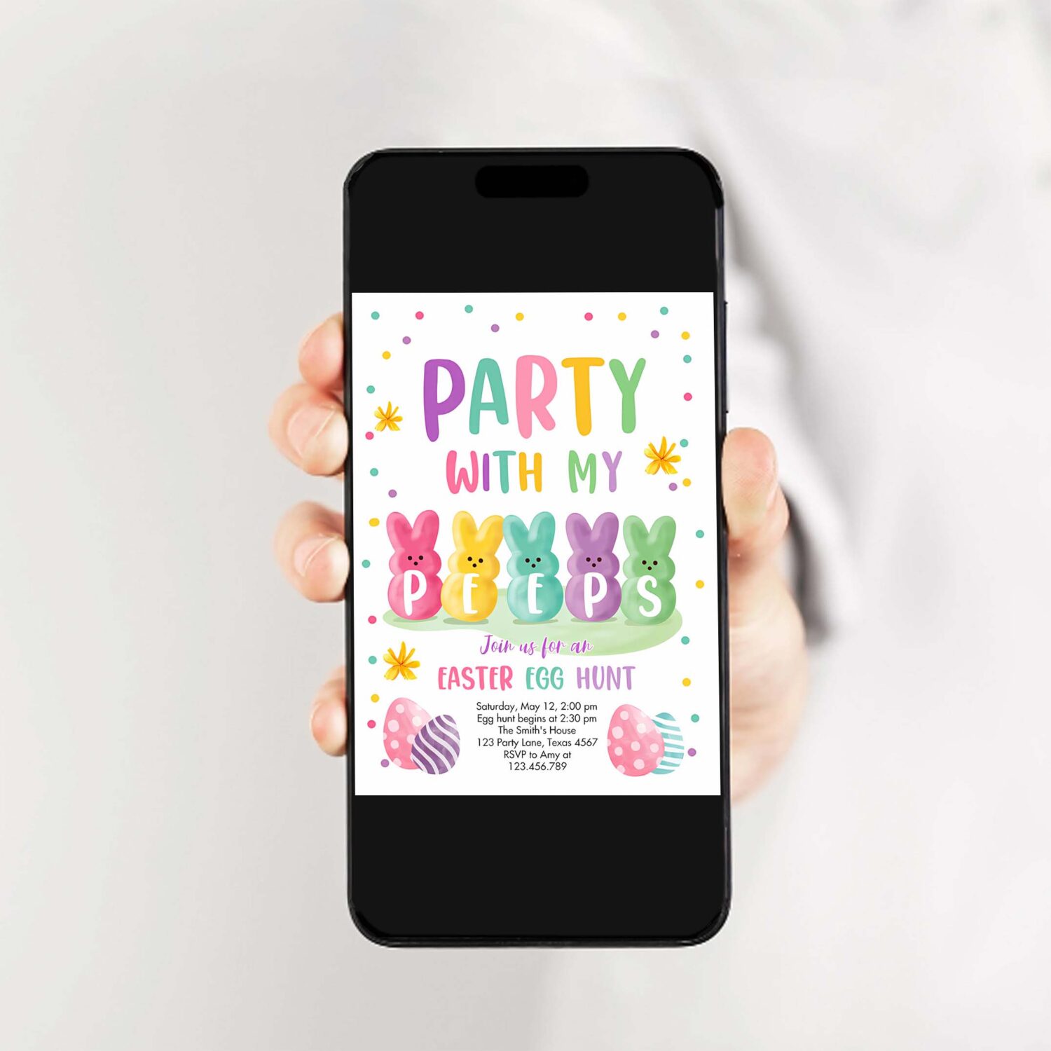 Editable easter egg hunt invitation easter peeps invitation easter invite party with my peeps spring download printable template corjl 0449 2