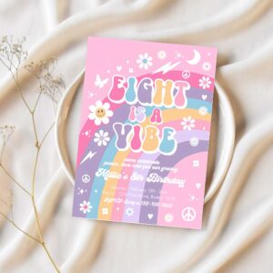 Editable eight is a vibe groovy 8th birthday party invitation pink purple blue groovy rainbow hippie 70s 8th birthda 1