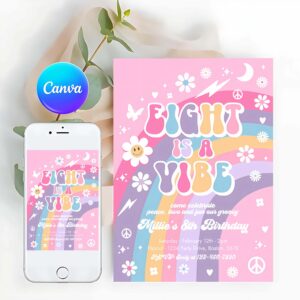 Groovy Invitation, Eight Is A Vibe Groovy 8th Birthday Party Invitation