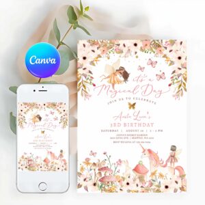 Fairy Invitation, Enchanted Magical Unicorn Fairy Birthday Invitation