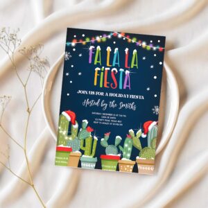 Editable fa la la fiesta christmas invitation cactus mexican holiday feliz navidad xmas party invite digital printable corjl template 0273 1
