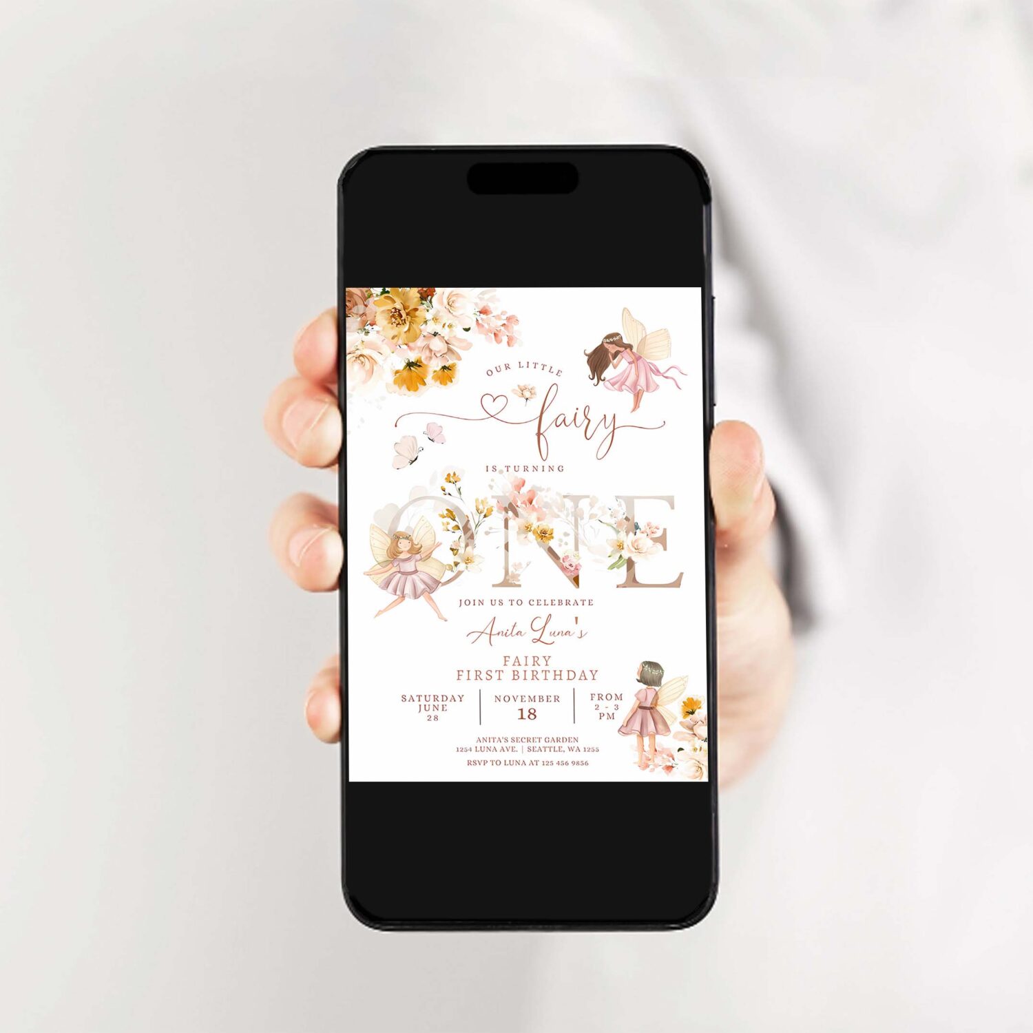 Editable fairy birthday invitation butterfly magical wildflower garden fairy floral fairy birthday invite 2
