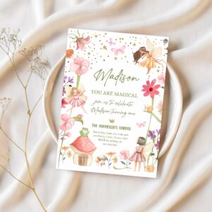 Editable fairy birthday invitation fairy garden birthday fairy forest girls 1st birthday magical download printable template corjl 0406 1