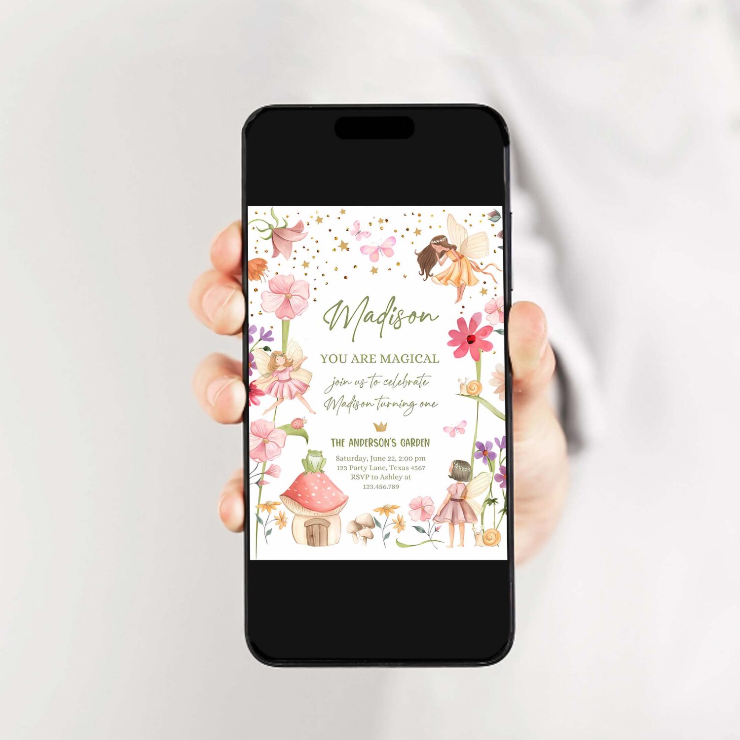 Editable fairy birthday invitation fairy garden birthday fairy forest girls 1st birthday magical download printable template corjl 0406 2