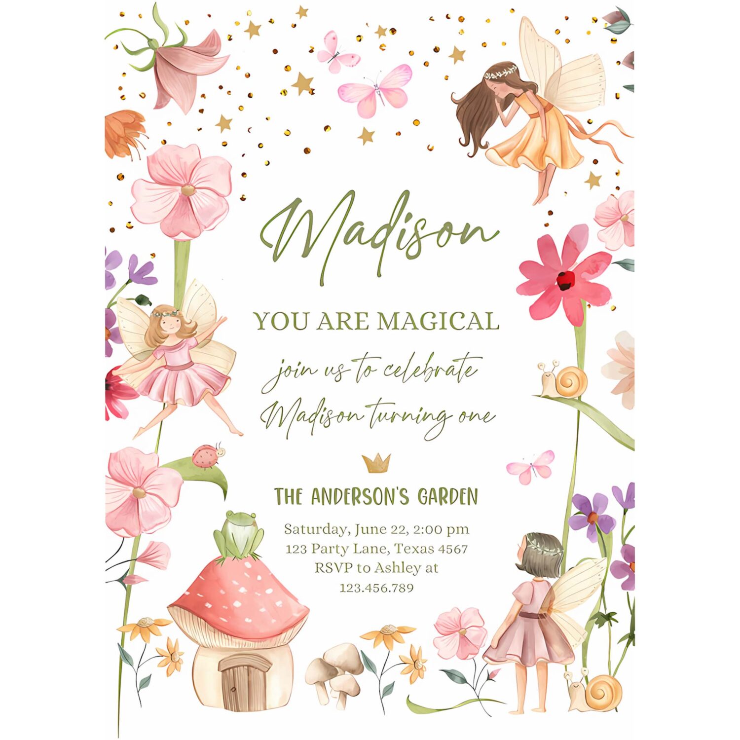 Editable fairy birthday invitation fairy garden birthday fairy forest girls 1st birthday magical download printable template corjl 0406 4