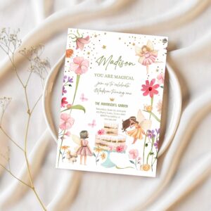 Editable fairy birthday invitation garden party fairy birthday forest girls 1st birthday magical download printable template corjl 0406 1