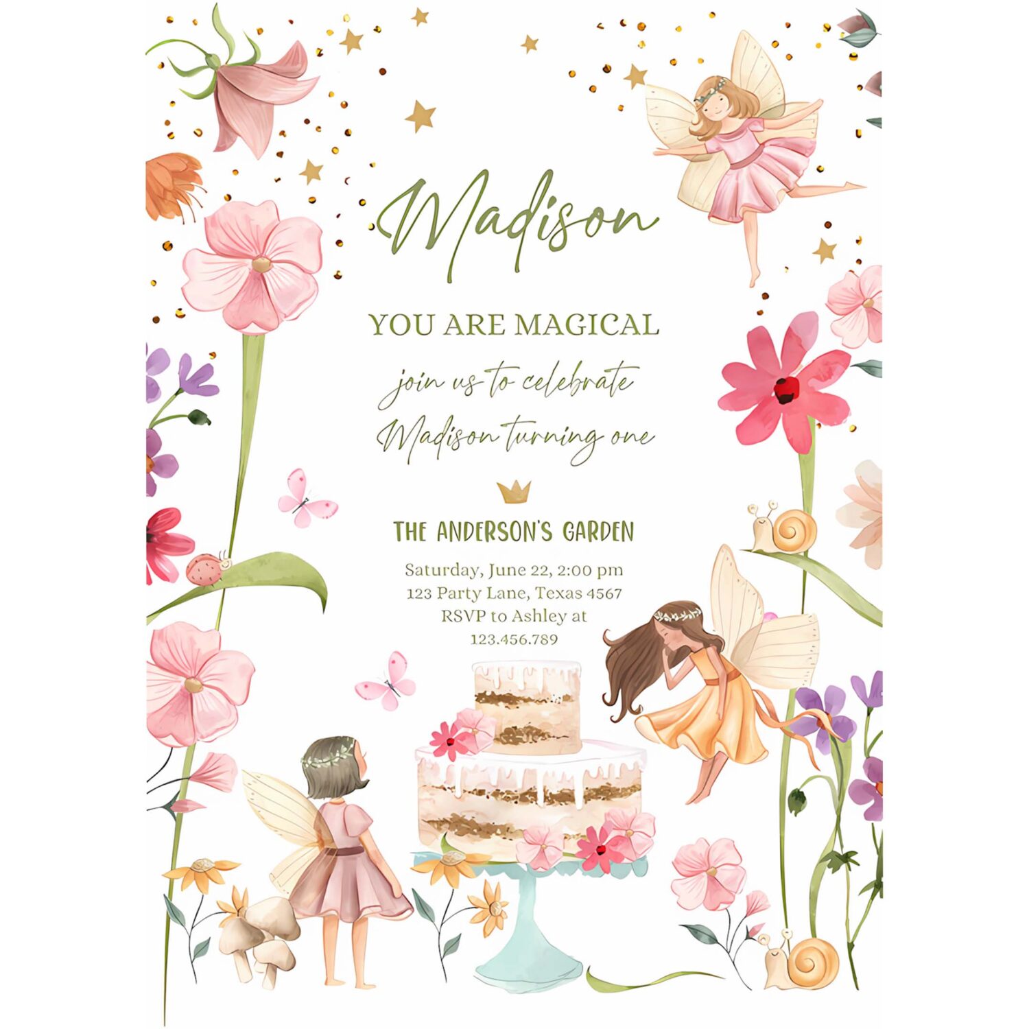 Editable fairy birthday invitation garden party fairy birthday forest girls 1st birthday magical download printable template corjl 0406 4