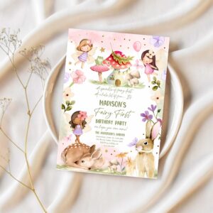Editable fairy birthday invitation whimsical enchanted pixie fairy party floral fairy invitation girl download printable template corjl 0438 1