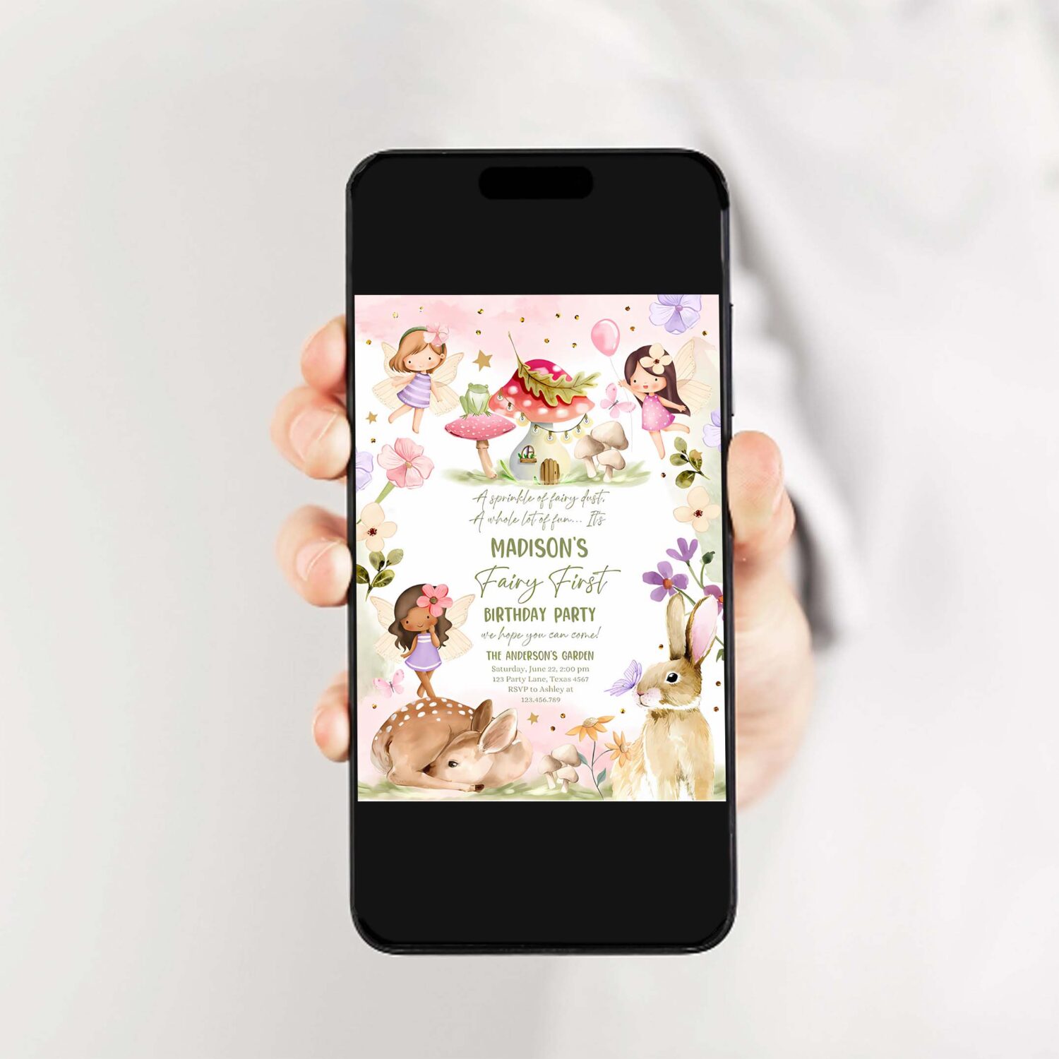 Editable fairy birthday invitation whimsical enchanted pixie fairy party floral fairy invitation girl download printable template corjl 0438 2
