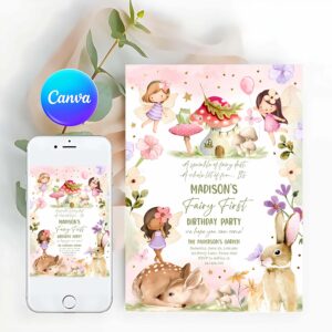 Fairy Invitation, Whimsical Enchanted Pixie Fairy Party, Floral Fairy Invitation, Girl Invitation