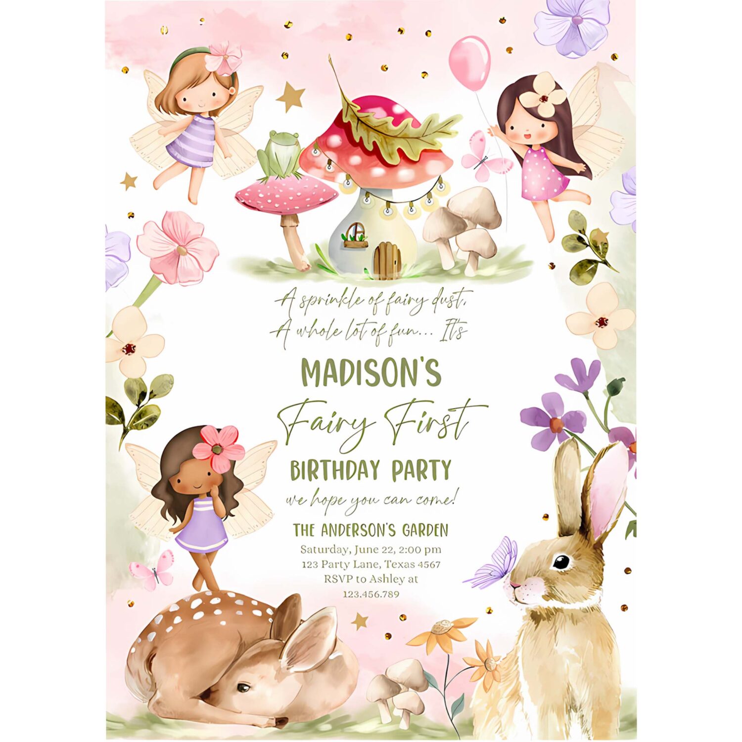 Editable fairy birthday invitation whimsical enchanted pixie fairy party floral fairy invitation girl download printable template corjl 0438 4