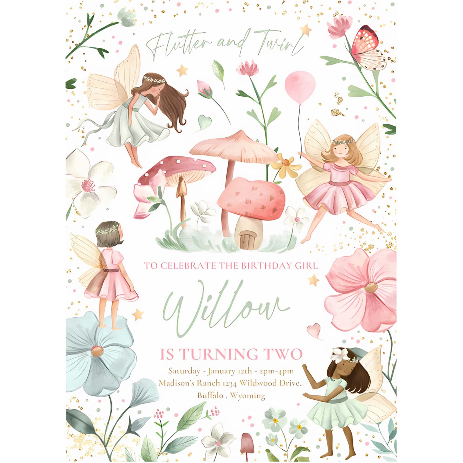 Editable fairy birthday invitation whimsical enchanted pixie fairy party magical floral fairy princess birthday party 4
